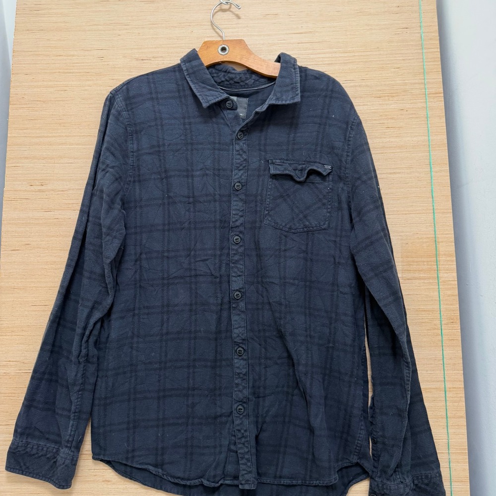 ONeill Mens Plaid Long Sleeve Button Down Shirt Black Charcoal Large L 6452